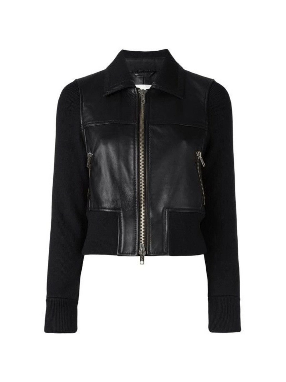 3.1 Phillip Lim designer sleek Black Lamb Genuine Real Leather Zip Collar Jacket